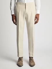Remus Uomo Natural Slim Leg Linen-Blend Formal Trousers - Image 1 of 6