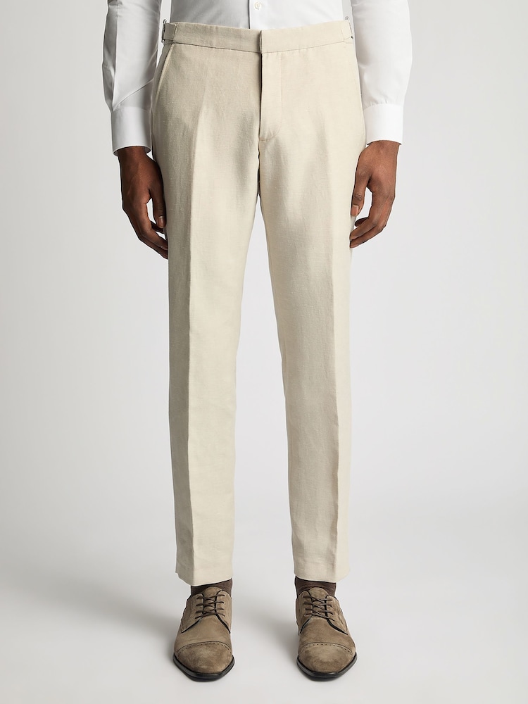 Remus Uomo Natural Slim Leg Linen-Blend Formal Trousers - Image 1 of 6
