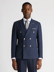 Remus Uomo Blue Double Breasted Slim Fit Double-Breasted Linen-Blend Suit Jacket - Image 1 of 6