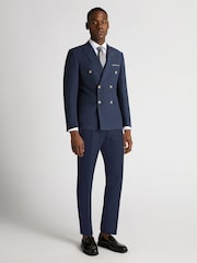 Remus Uomo Blue Double Breasted Slim Fit Double-Breasted Linen-Blend Suit Jacket - Image 2 of 6