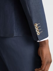 Remus Uomo Blue Double Breasted Slim Fit Double-Breasted Linen-Blend Suit Jacket - Image 5 of 6