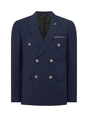 Remus Uomo Blue Double Breasted Slim Fit Double-Breasted Linen-Blend Suit Jacket - Image 6 of 6