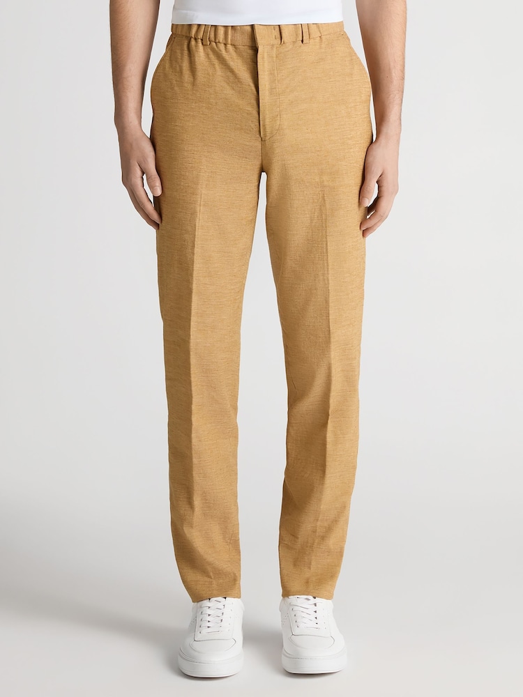 Remus Uomo Yellow Slim Leg Linen-Blend Trousers - Image 1 of 5