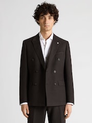 Remus Uomo Black Double Breasted Slim Fit Double-Breasted Linen-Blend Suit Jacket - Image 1 of 4