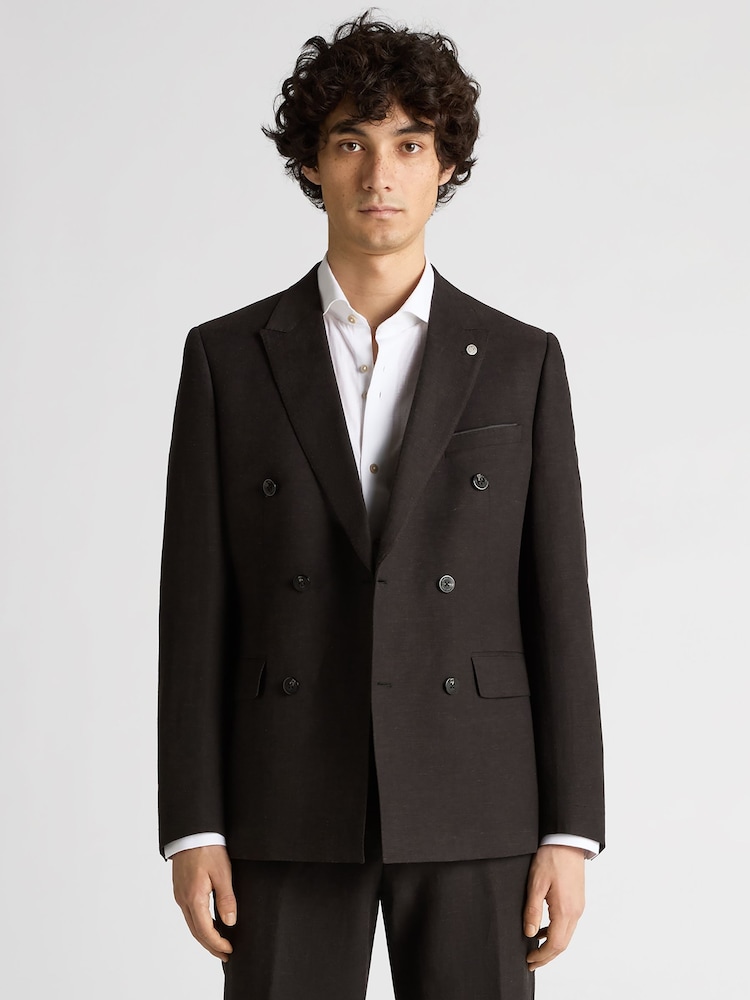 Remus Uomo Black Double Breasted Slim Fit Double-Breasted Linen-Blend Suit Jacket - Image 1 of 4