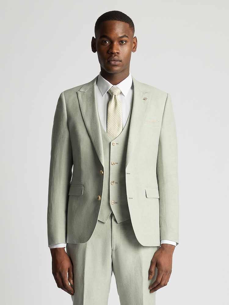 Grün - Remus Uomo Tapered Fit Linen-Blend Suit Jacket - Bild 1 von 6