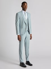 Remus Uomo Blue Slim Fit Linen-Blend Micro Pinstripe Suit Jacket - Image 2 of 5
