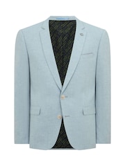 Remus Uomo Blue Slim Fit Linen-Blend Micro Pinstripe Suit Jacket - Image 5 of 5