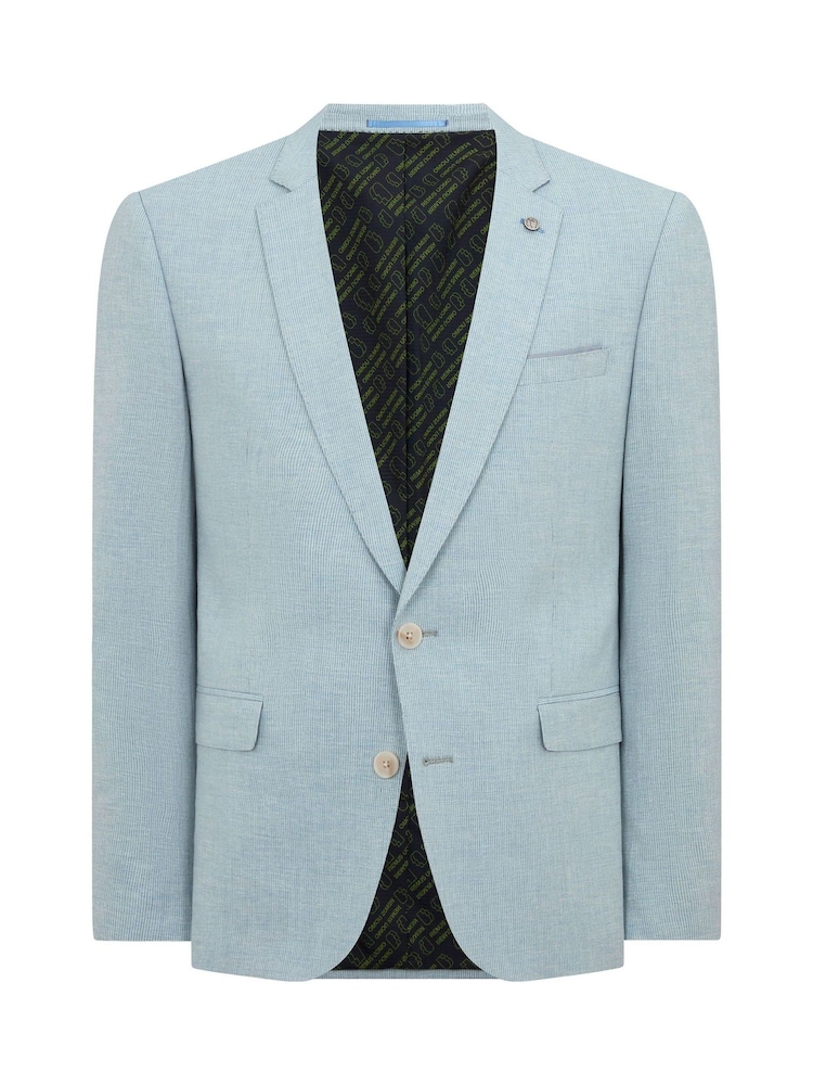 Remus Uomo Blue Slim Fit Linen-Blend Micro Pinstripe Suit Jacket - Image 5 of 5