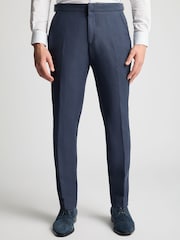 Remus Uomo Light Blue Tapered Fit Linen-Blend Smart Trousers - Image 1 of 6