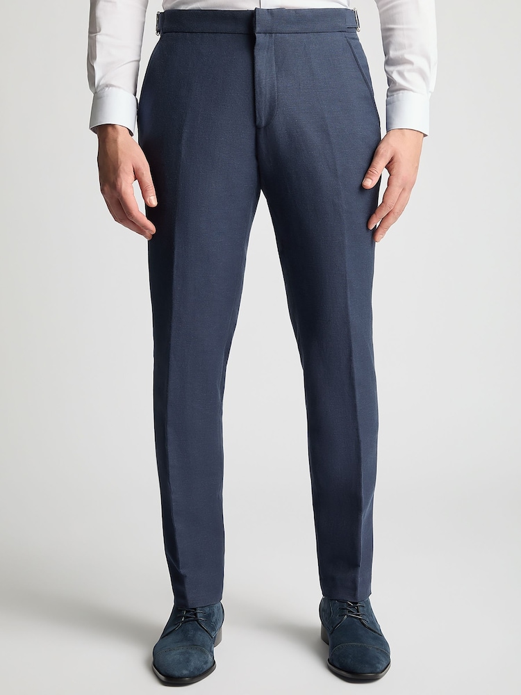 Remus Uomo Light Blue Tapered Fit Linen-Blend Smart Trousers - Image 1 of 6