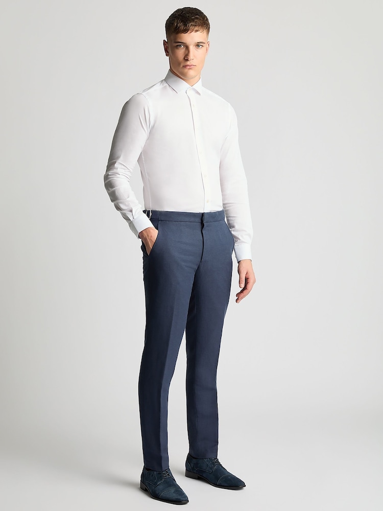 Remus Uomo Light Blue Tapered Fit Linen-Blend Smart Trousers - Image 2 of 6