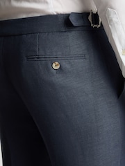 Remus Uomo Light Blue Tapered Fit Linen-Blend Smart Trousers - Image 4 of 6
