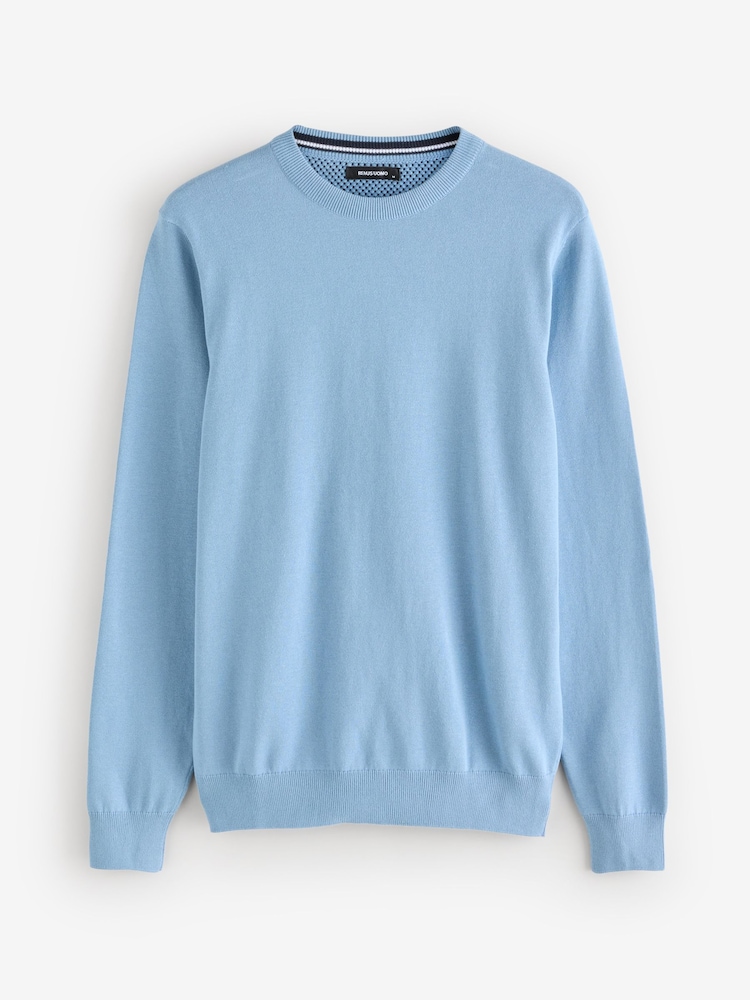Remus Uomo Blue Tapered Fit 100% Cotton Crew Neck Jumper - Image 1 of 1