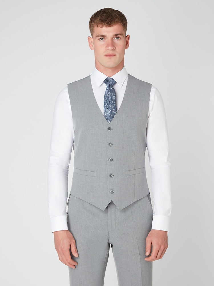 Remus Uomo Grey Tapered Fit Stretch Waistcoat - Image 1 of 5