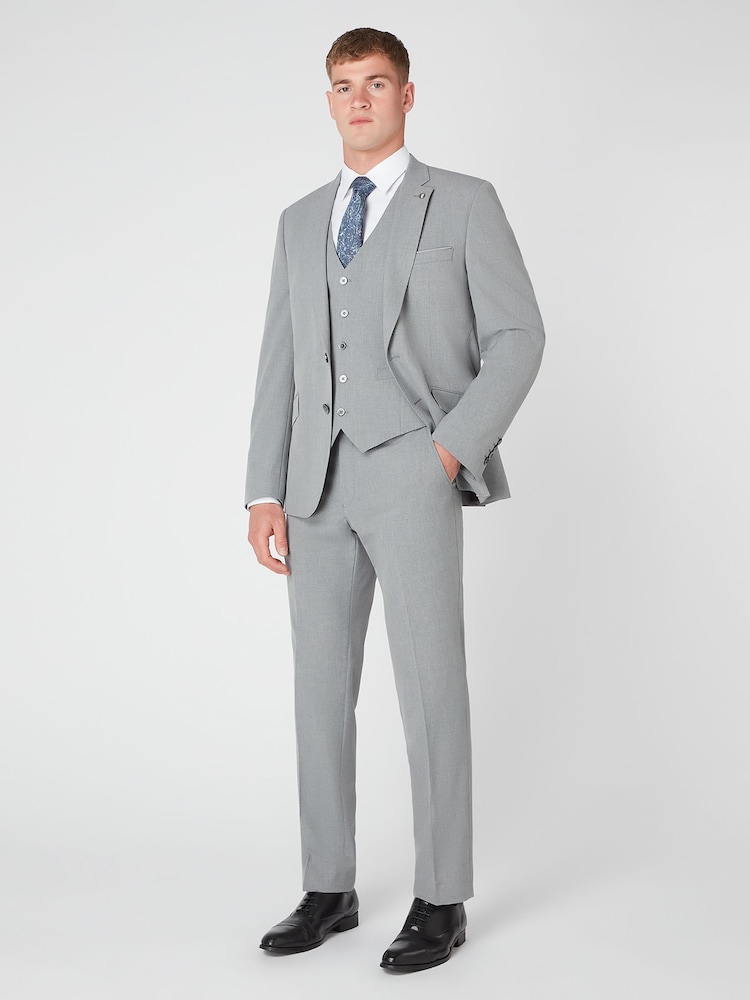 Remus Uomo Grey Tapered Fit Stretch Waistcoat - Image 2 of 5