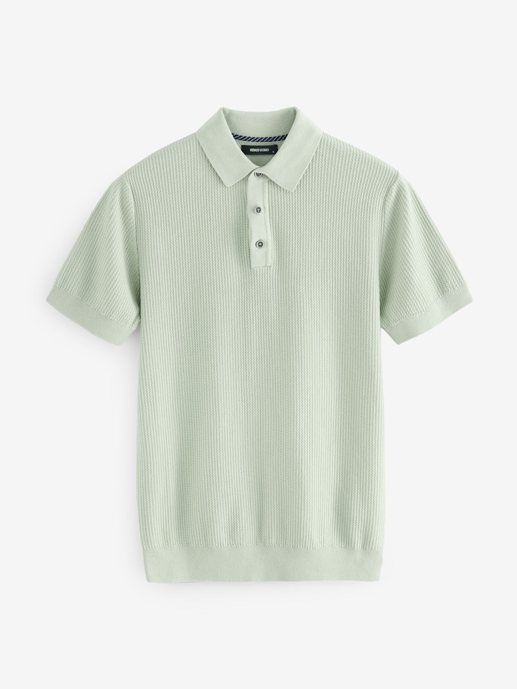 Remus Uomo Green Slim Fit 100% Cotton Interest Fabric Polo Shirt - Image 1 of 1