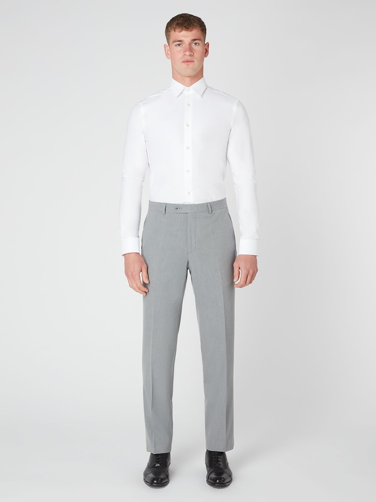 Remus Uomo Grey Tapered Leg Stretch Formal Trousers - Image 1 of 5