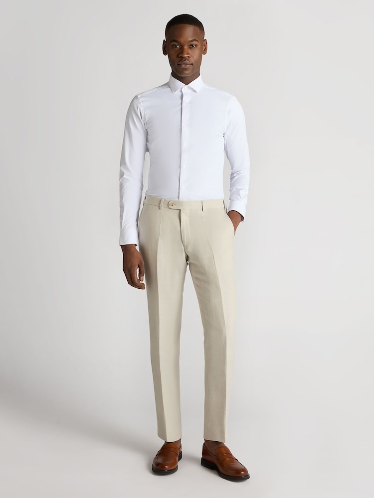 Natur - Remus Uomo Tapered Fit Linen-Blend Smart Trousers - Bild 2 von 6