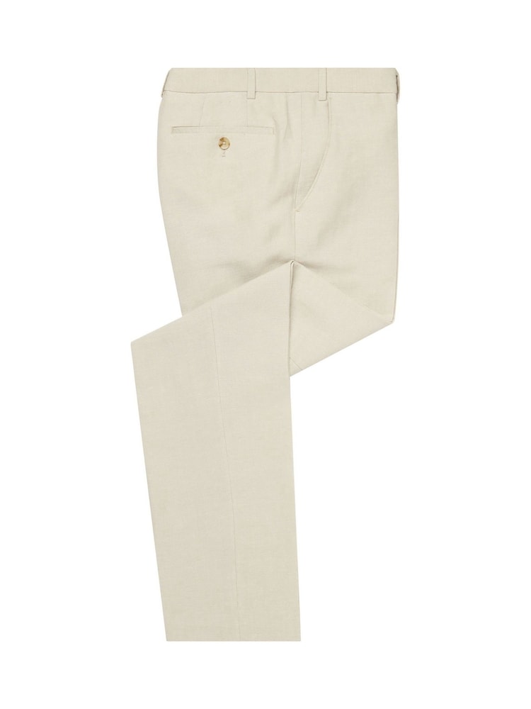 Natur - Remus Uomo Tapered Fit Linen-Blend Smart Trousers - Bild 6 von 6