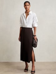 Reiss Burgundy Pippa Pleated Jersey Midi Skirt - Image 1 of 1