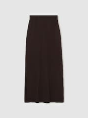 Reiss Burgundy Pippa Pleated Jersey Midi Skirt - Image 2 of 6