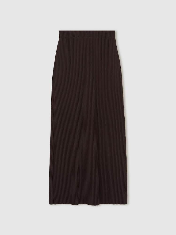 Reiss Burgundy Pippa Pleated Jersey Midi Skirt - Image 2 of 6