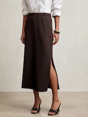 Reiss Burgundy Pippa Pleated Jersey Midi Skirt - Image 3 of 6