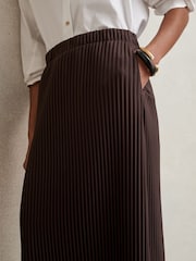 Reiss Burgundy Pippa Pleated Jersey Midi Skirt - Image 4 of 6