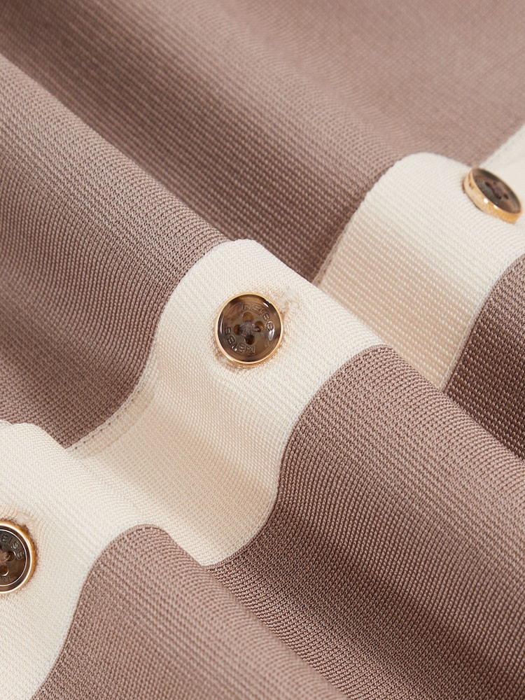 Reiss Taupe Brown/Light Stone Noble Colour-Block Cuban-Collar Knit Shirt - Image 6 of 6