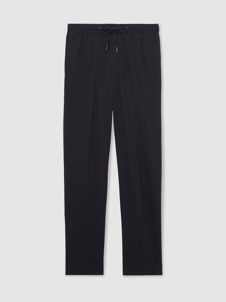 Reiss Navy Gerrard Slim Fit Jersey Drawstring Suit Trousers - Image 2 of 5