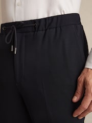 Reiss Navy Gerrard Slim Fit Jersey Drawstring Suit Trousers - Image 3 of 5