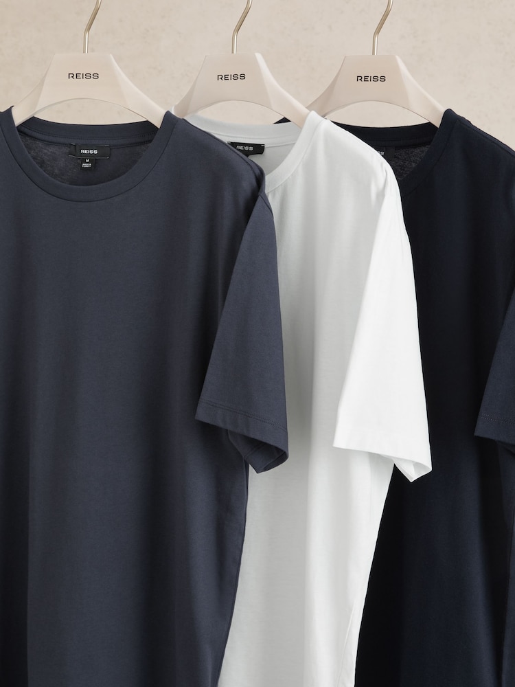 Reiss White/Navy/Airforce Blue Bless 3 Pack Cotton Crew-Neck T-shirts 3 Pack - Image 1 of 6