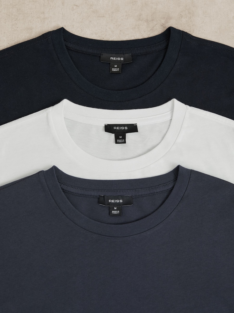 Reiss White/Navy/Airforce Blue Bless 3 Pack Cotton Crew-Neck T-shirts 3 Pack - Image 6 of 6