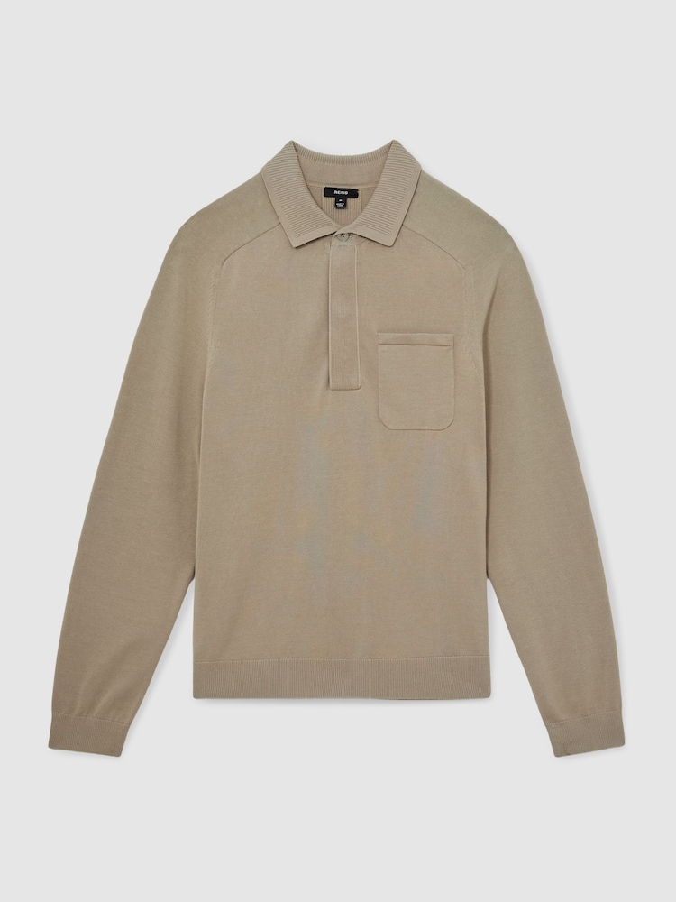 Reiss Light Sage Green Clinton Cotton Concealed Placket Polo Shirt - Image 2 of 5