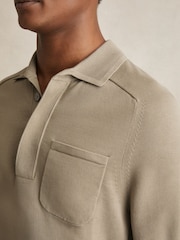 Reiss Light Sage Green Clinton Cotton Concealed Placket Polo Shirt - Image 3 of 5
