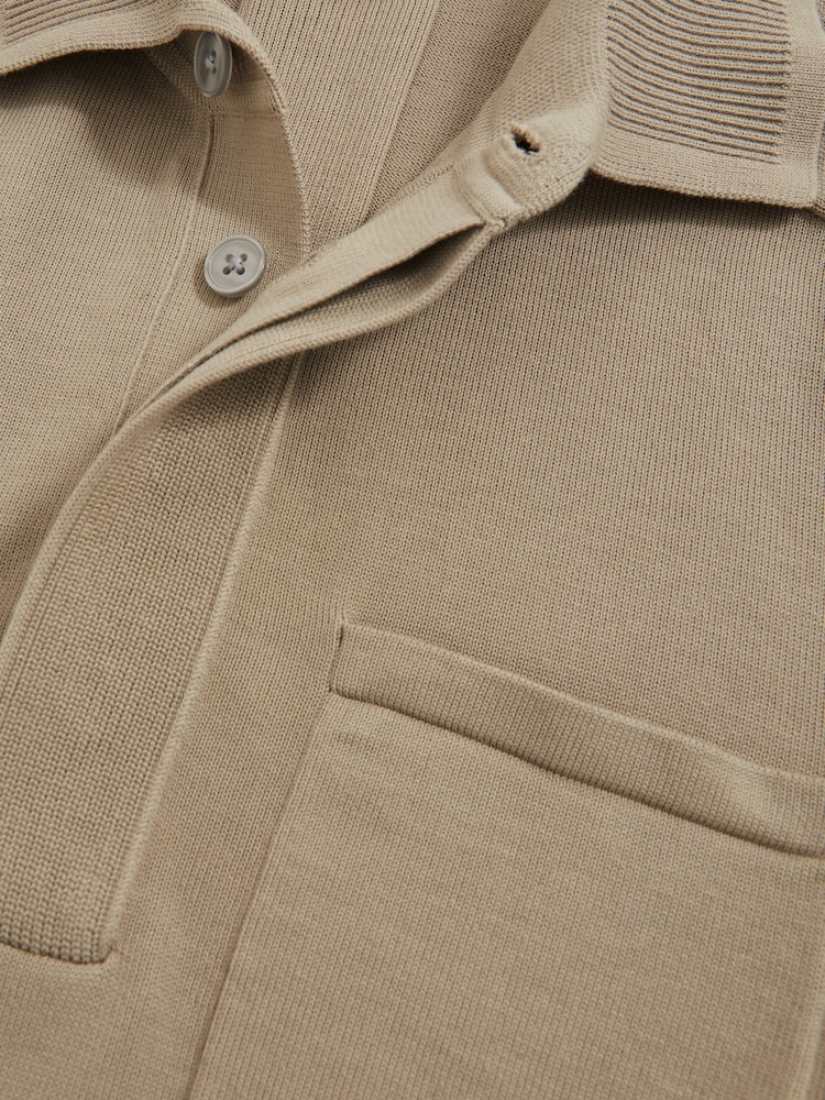 Reiss Light Sage Green Clinton Cotton Concealed Placket Polo Shirt - Image 5 of 5