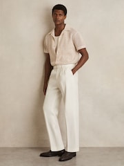 White - Reiss Strap Regular Fit Wool Blend Belted Pleated Trousers - Image 1 of 6