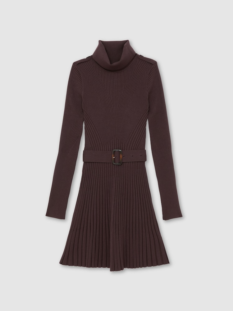 Reiss Vivi Rib-Knit Roll-Neck Belted Mini Dress - صورة 2 من 6