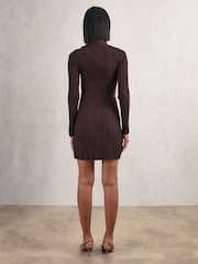 Reiss Vivi Rib-Knit Roll-Neck Belted Mini Dress - صورة 5 من 6