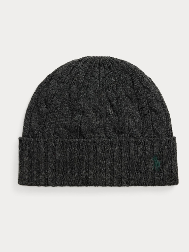 Polo Ralph Lauren Grey Classic Cable Knit Wool Beanie - Image 2 of 2 Polo Ralph Lauren Grey Classic Cable Knit Wool Beanie - Image 2 of 2