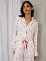 Threadbare White Printed Long Button Through Pyjamas - Image 1 of 4