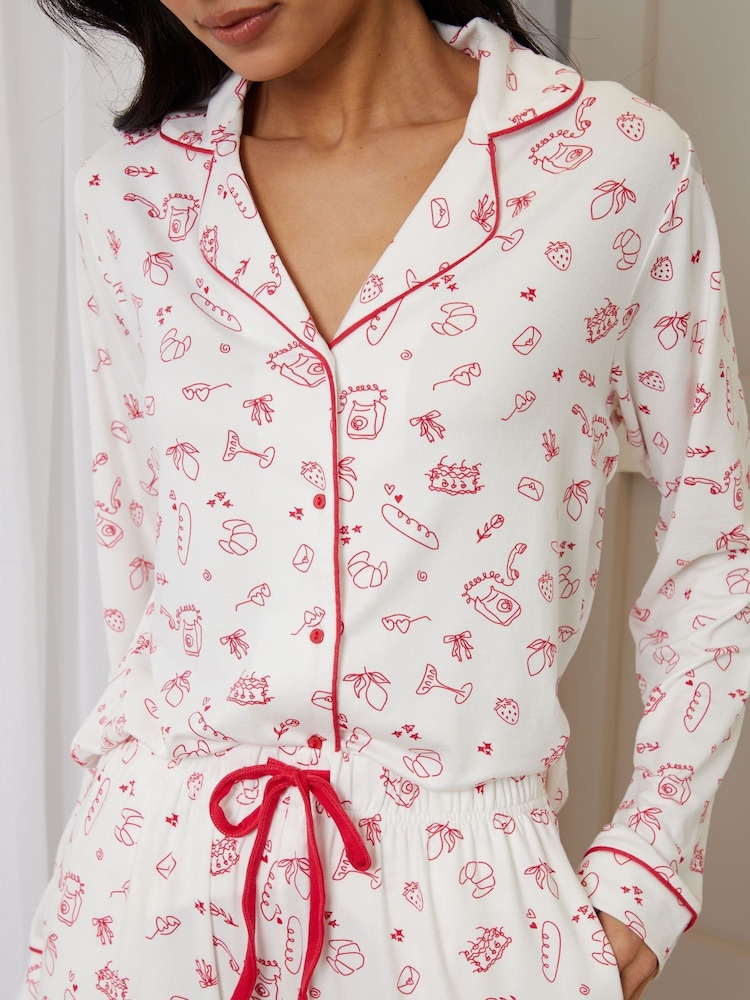 Threadbare White Printed Long Button Through Pyjamas - Image 2 of 4 Threadbare White Printed Long Button Through Pyjamas - Image 2 of 4