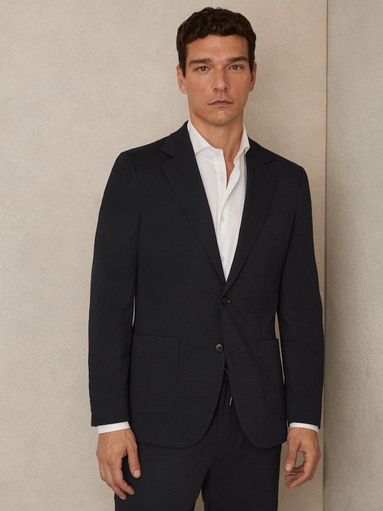 Reiss Navy Gerrard Slim-Fit Single-Breasted Jersey Suit Blazer - Image 1 of 7