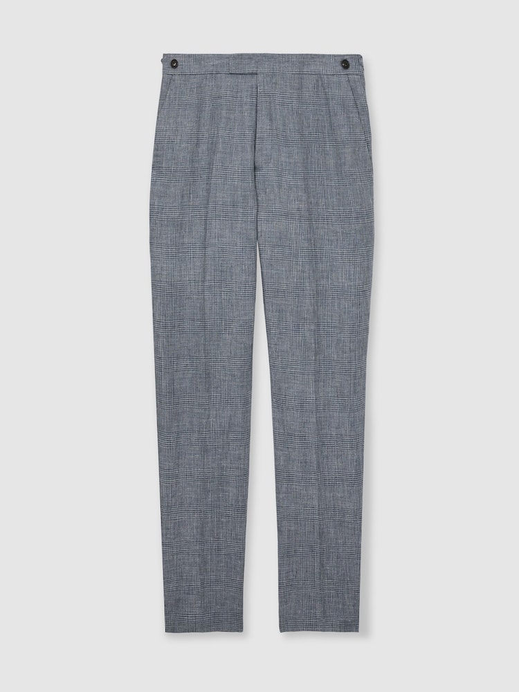 Reiss Soft Blue Reef Slim Fit Linen Check Suit Trousers - Image 2 of 6