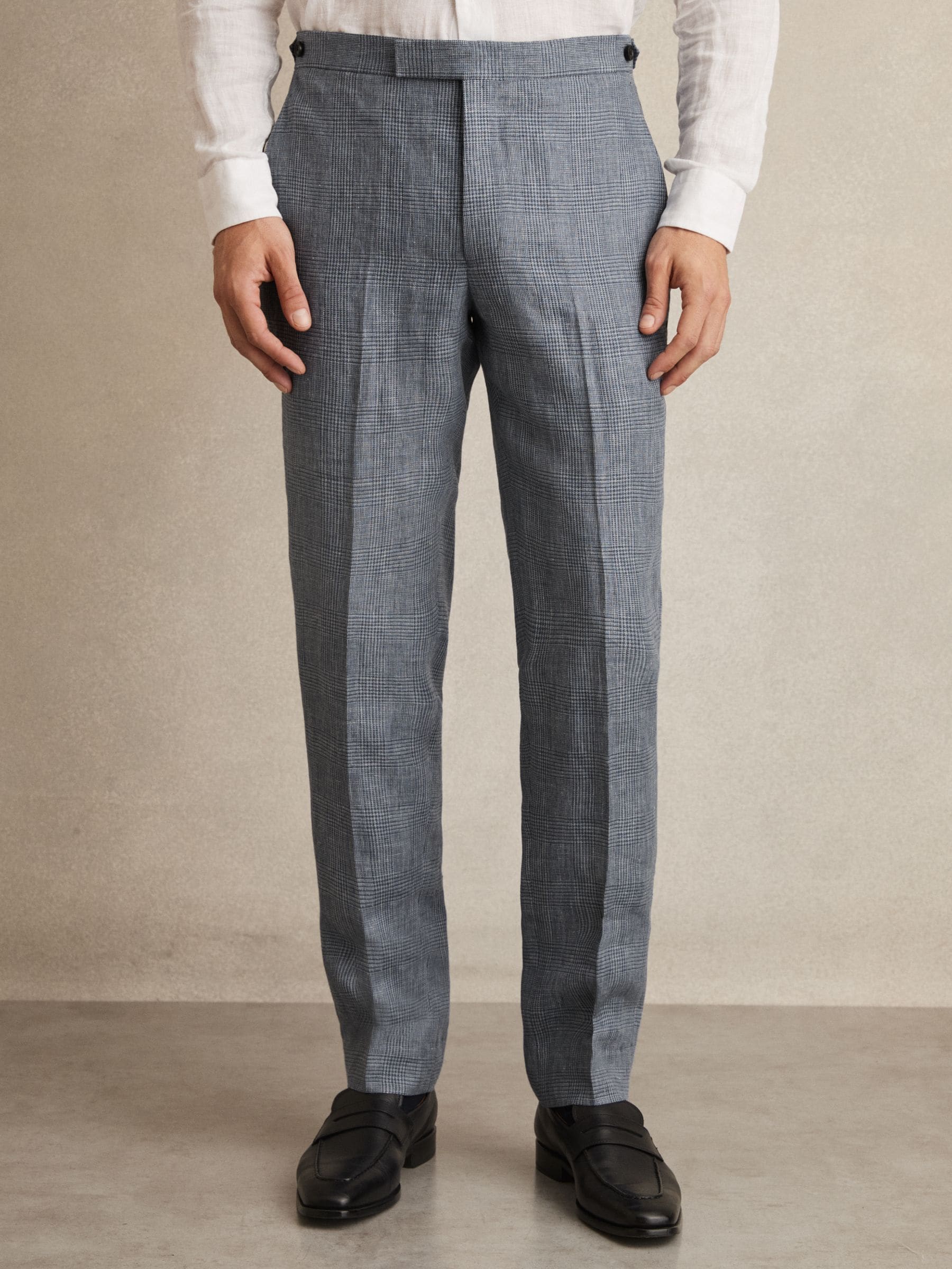 Buy Reiss Soft Blue Reef Slim Fit Linen Check Suit Trousers from