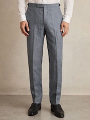 Reiss Soft Blue Reef Slim Fit Linen Check Suit Trousers - Image 3 of 6