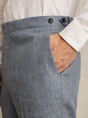 Reiss Soft Blue Reef Slim Fit Linen Check Suit Trousers - Image 4 of 6