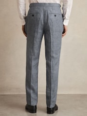 Reiss Soft Blue Reef Slim Fit Linen Check Suit Trousers - Image 5 of 6