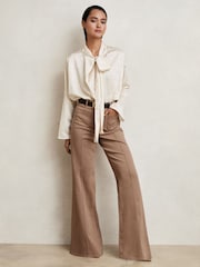Reiss Ivory Rina Satin Polka Dot Tie Neck Blouse - Image 1 of 6